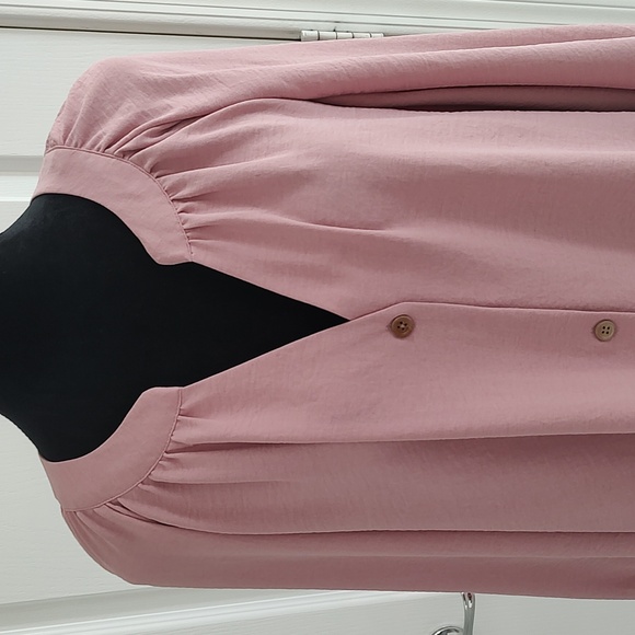 Catherine's Dusty Rose Silky Button Down Tunic Blouse Loose Billowy Sleeves 3X - Picture 2 of 6